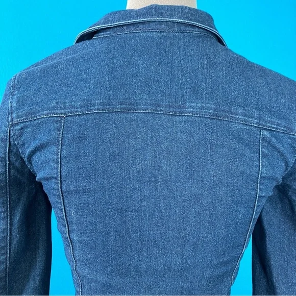 Fitted Denim Mini Dress w/ Long Sleeves in Dark Wash Blue Jean Size 2 XS - Picture 7 of 9